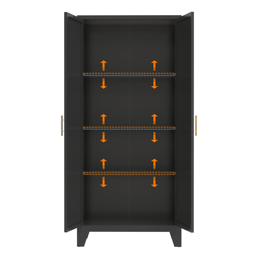 61'' 2 Shapely Doors Cabinet, Metal Storage Cabinet with Doors and Adjustable Shelves, for Bedroom, Living Room(Black) - Grand Goldman Shop