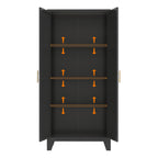 61'' 2 Shapely Doors Cabinet, Metal Storage Cabinet with Doors and Adjustable Shelves, for Bedroom, Living Room(Black) - Grand Goldman Shop