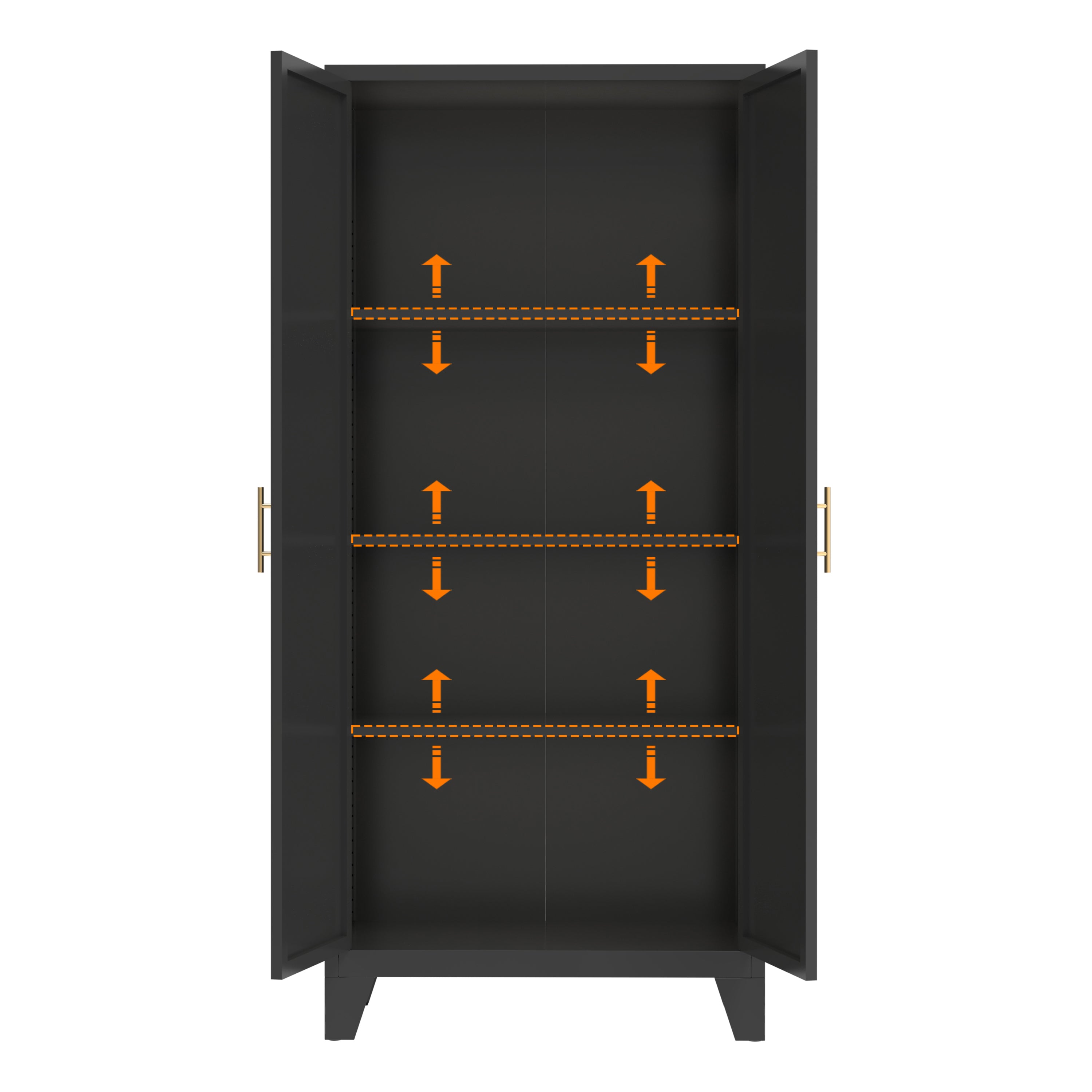 61'' 2 Shapely Doors Cabinet, Metal Storage Cabinet with Doors and Adjustable Shelves, for Bedroom, Living Room(Black) - Grand Goldman Shop
