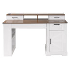 White Farmhouse Office Desk with Storage Cabinet, Charging Station, Monitor Stand & Pegboard, 55' Computer Writing Desk with 