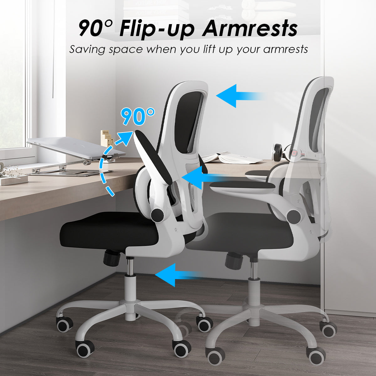 Soohow Office Chair, Mesh Ergonomic Office Chair with Lumbar Support, Comfy Computer Desk Chair with Flip Armrest Rolling Whe