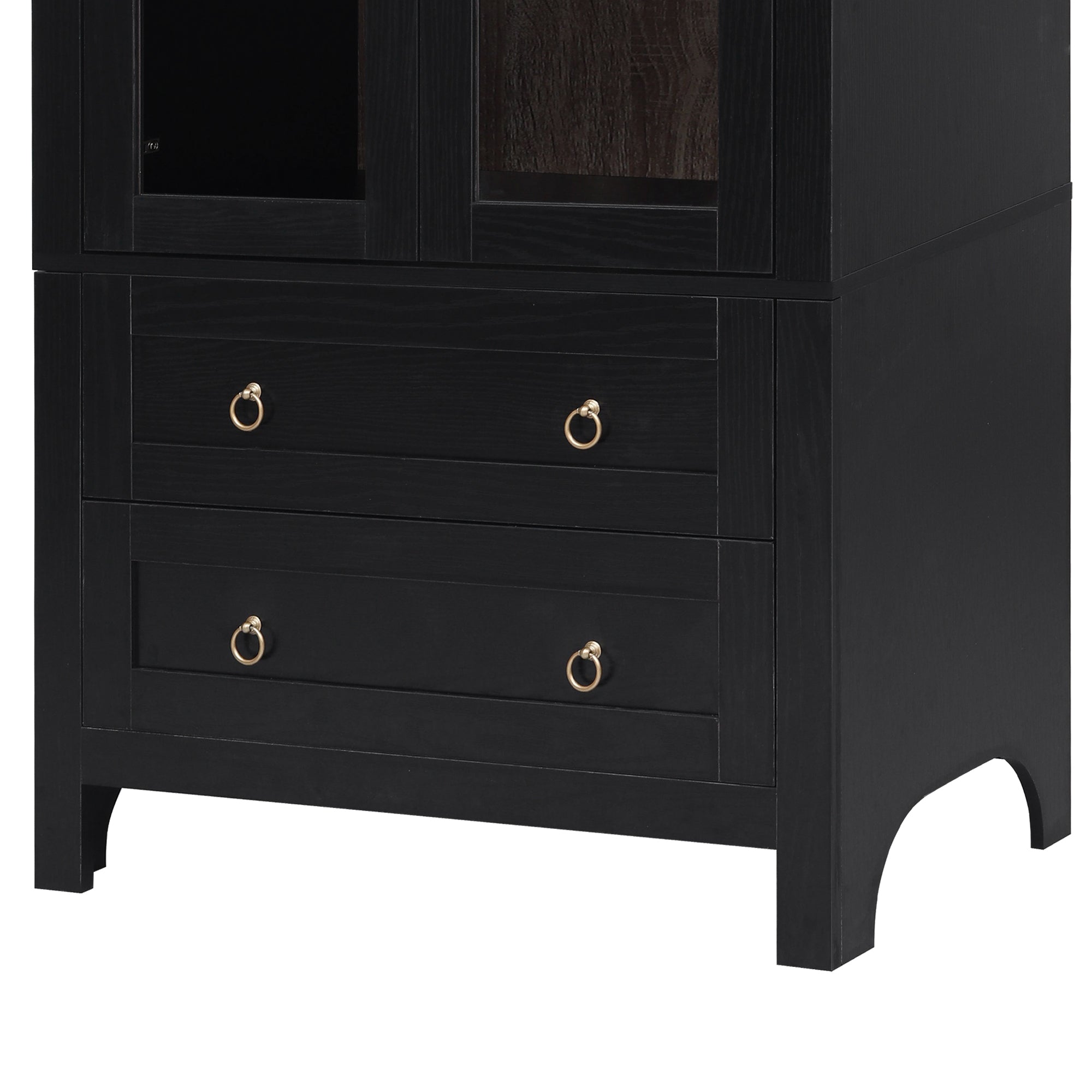 K&K 71' Tall Arched Kitchen Pantry Cabinet with 2 Large Drawers, Modern Farmhouse Kitchen Storage Cabinets with Adjustable Shelves, Glass Door, Wood Versatile Cupboard for Kitchens, Dining Room, Black - Grand Goldman Shop