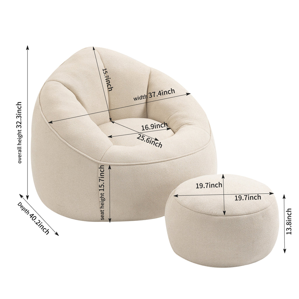 Bedding Bean Bag Sofa Chair with High-Pressure Foam and Footrest, Beige Microfiber - Grand Goldman Shop