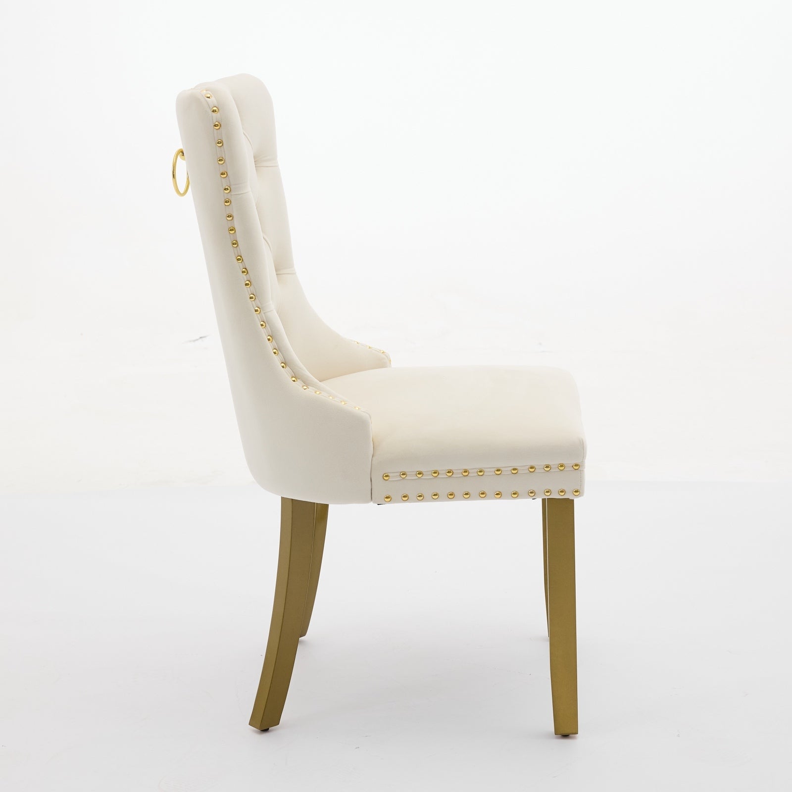 A&A Furniture, Nikki Collection Modern, High-end Tufted Solid Wood Contemporary Velvet Upholstered Dining Chair with golden Wood Legs Nailhead Trim 2-Pcs Set, Milky White,SW1401MW - Grand Goldman Shop