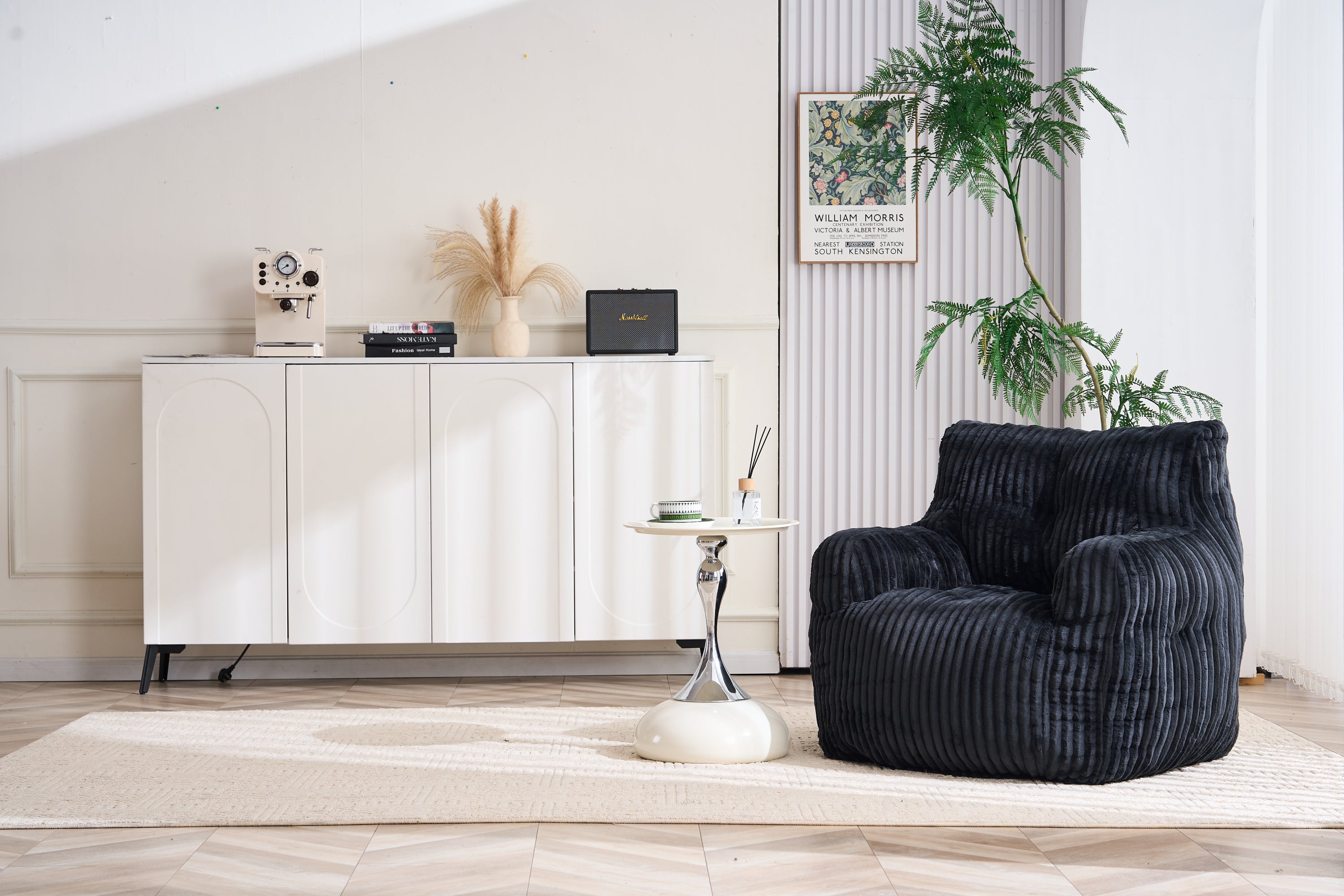010-Soft Fluffy Corduroy Fabric Bean Bag Chair Filled With Memory Sponge,Black - Grand Goldman Shop