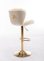 Set of 2  Bar Stools,with Chrome Footrest and Base Swivel Height Adjustable Mechanical Lifting Velvet + Golden Leg Simple Bar Stool-cream - Grand Goldman Shop
