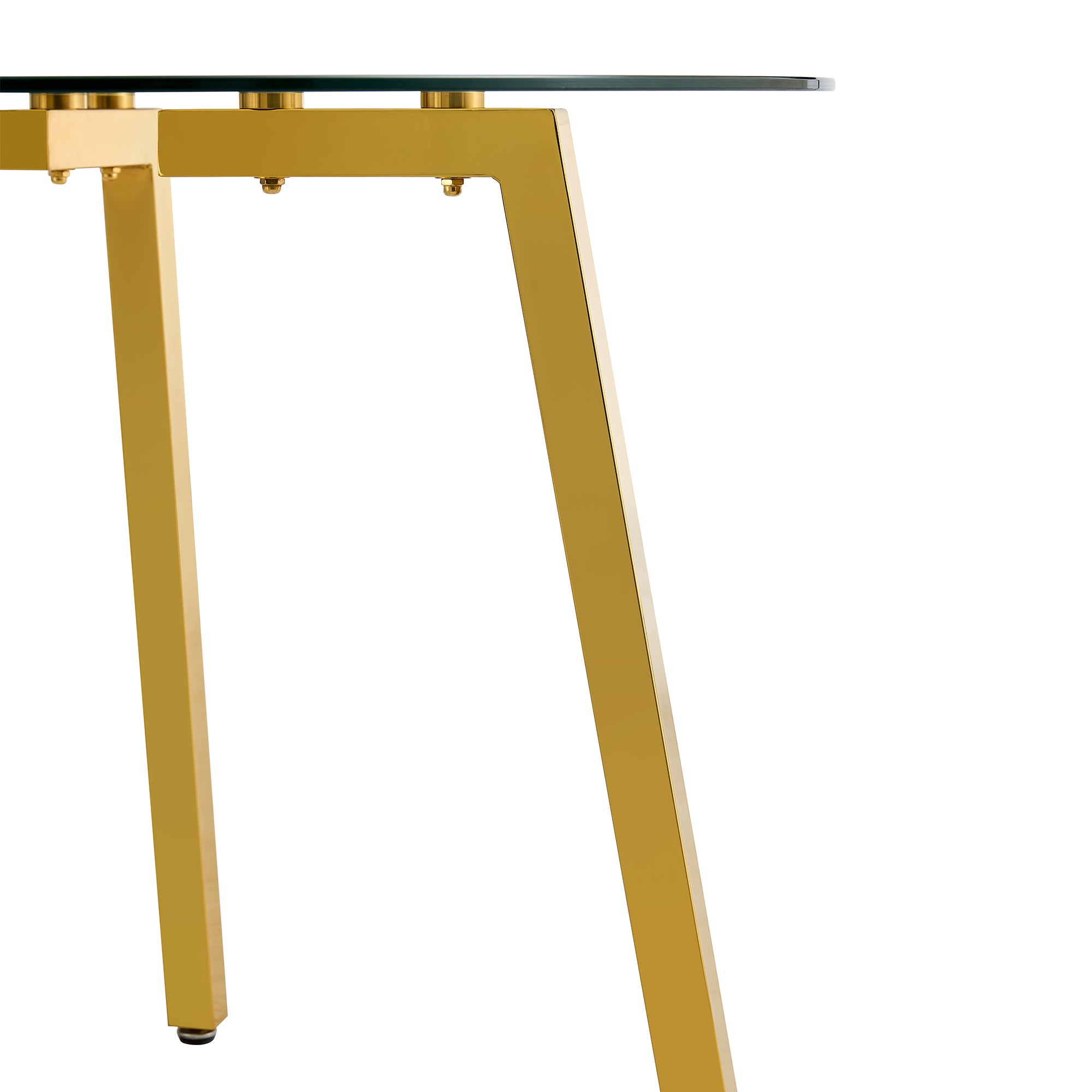 Modern minimalist style circular transparent tempered glass table, tempered glass tabletop, golden metal legs, suitable for kitchen, dining room, and living room, 42 '* 42' * 29.5 '1123r - Grand Goldman Shop