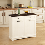 20 Gallon Tilt Out Trash Cabinet Freestanding Trash Bin Cabinet Wood Garbage Recycling Cabinet with Drawer Pet Proof Trash Can Holder for Kitchen Living Room, Antique White (Not include trash can) - Grand Goldman Shop