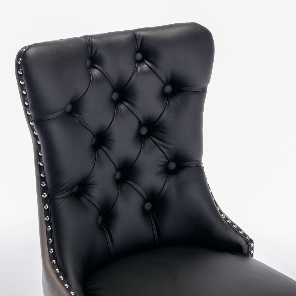 A&A Furniture,Nikki Collection Modern, High-end Tufted Solid Wood Contemporary PU and Velvet Upholstered Dining Chair with Wood Legs Nailhead Trim  2-Pcs Set，Black+Gray, SW2101BG - Grand Goldman Shop