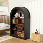 Bookcase, 4-Shelf Tall Bookshelf, 45.66' Wood Open Display Floor Arched Bookcase, Large Storage Organizer for Library, Bedroom, and Living Room (Black) - Grand Goldman Shop
