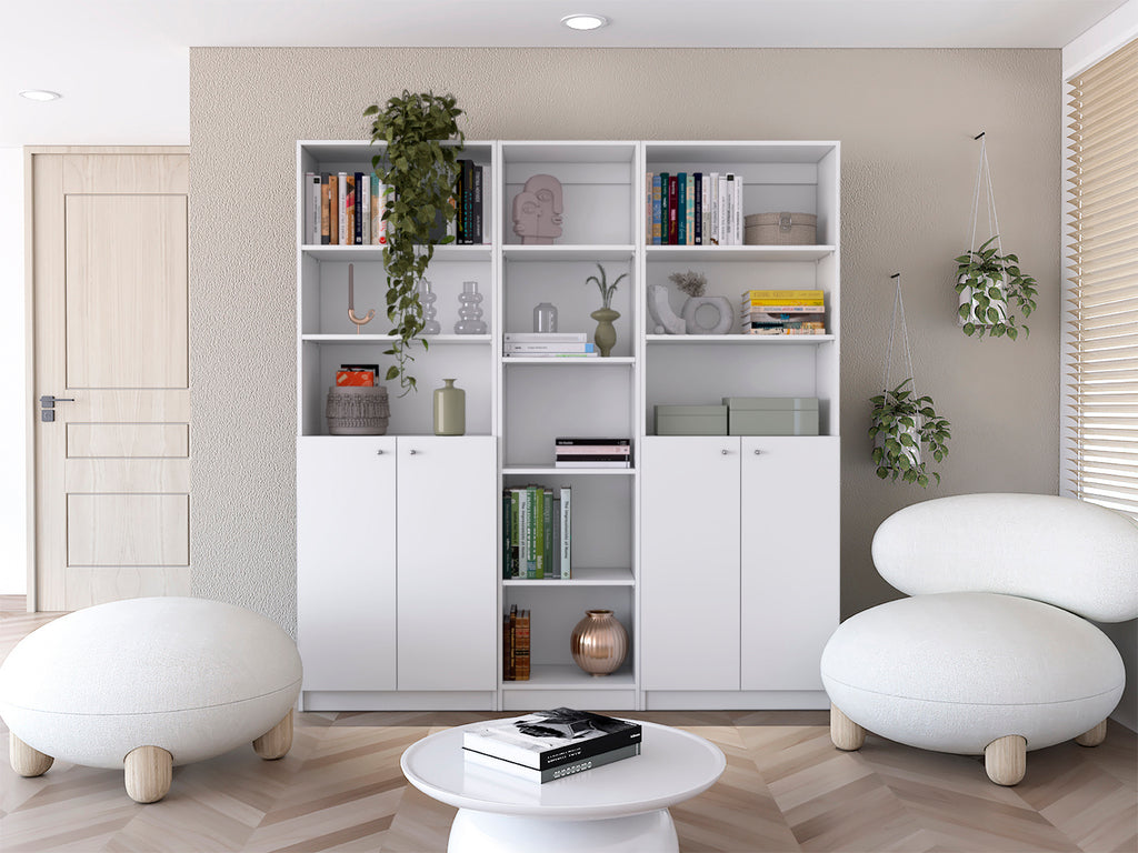 Acres 3 Piece Home Bookcase set, 67' Wide with 11 Shelves and Two Double-Door Cabinet ,  Living Room Set  White - Grand Goldm