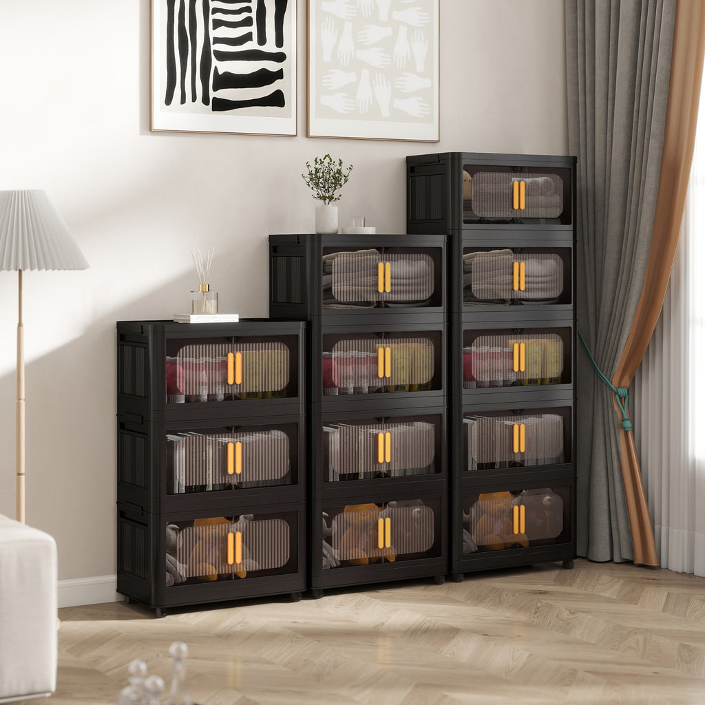 Folding Storage Cabinet 5-Tier 24-Inch Wide Black Plastic with Magnetic Doors and Wheels - Grand Goldman Shop