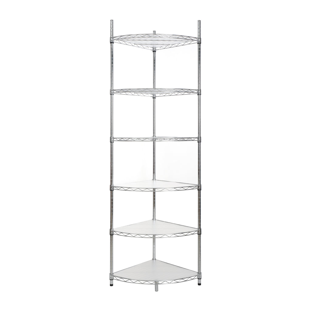 6 Tier Shelf Corner Wire Shelf Rack Adjustable Metal Heavy Duty Free Standing Corner Storage Display Chrome Rack for Bathroom, Living Room, Kitchen - Chrome - Grand Goldman Shop
