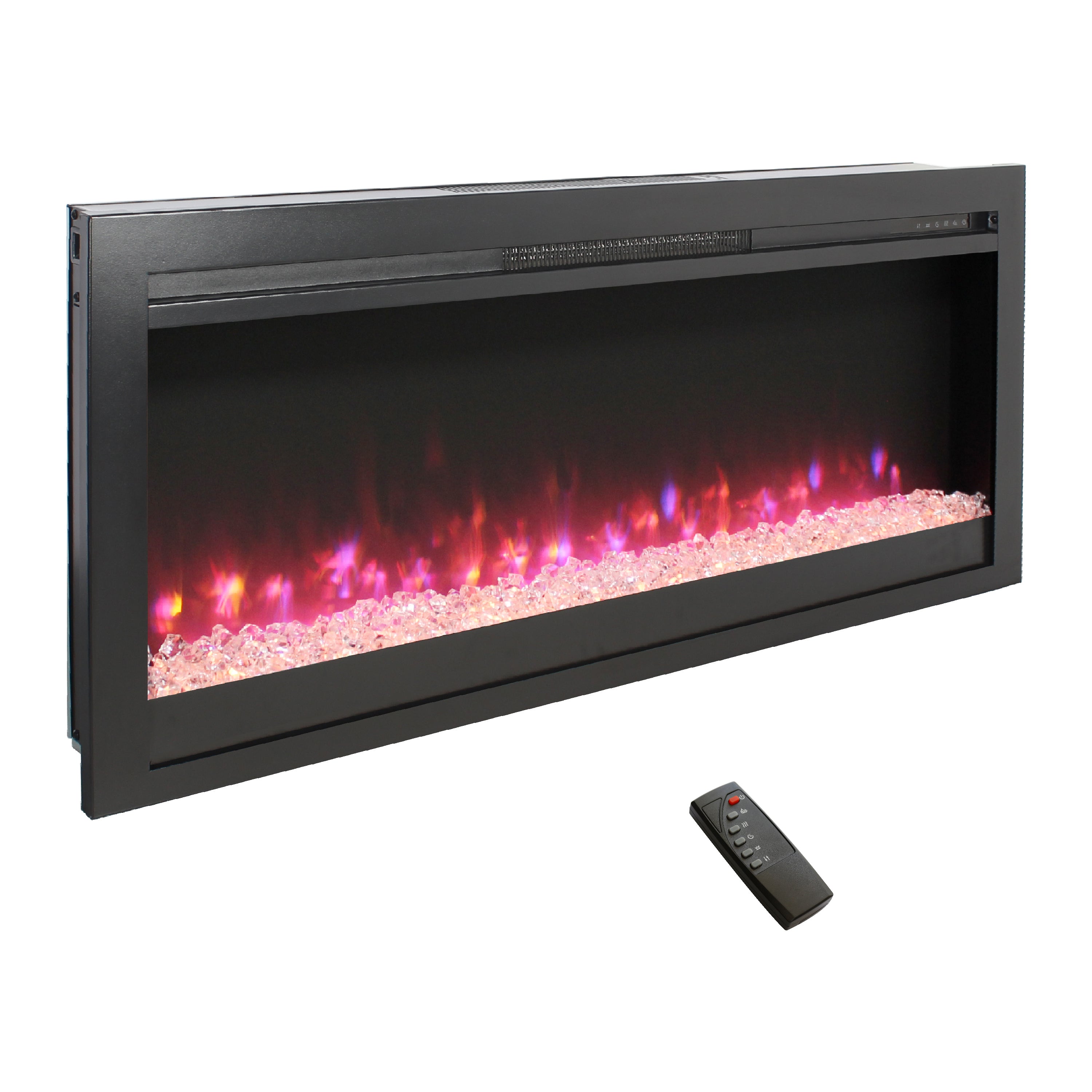 44 inch in wall recessed  electric fireplace with remote and multi color flame & emberbed, LED light heater - Grand Goldman Shop