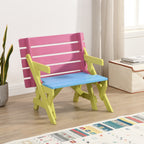 Kids Multi-Functional Arm Chair, Table + 2 Benches All-in-One Set, Blue + Pink, Wood, 40.60 x 20.10 x 18.70 inches | Premium 