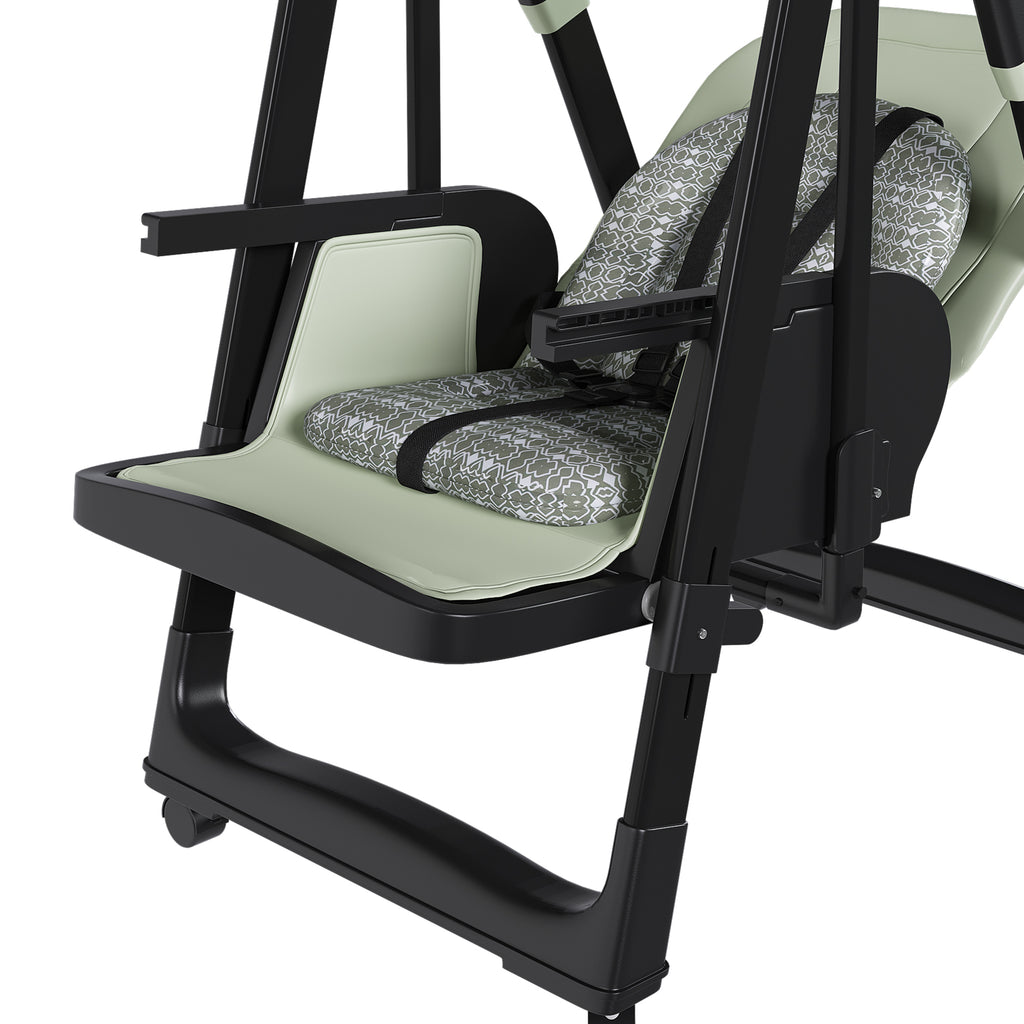 Convertible Baby High Chair to Rocker with 5-Point Harness, Foldable Infant Feeding Chair in Dark Green with Removable 2-Tier