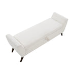 60'' Modern Storage Bench with Rubberwood  Legs, Cream Teddy Fabric, Padded Seat for Living Room & Bedroom - Grand Goldman Shop