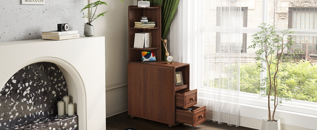 End Table with Drawers, Corner Table with Open Shelves, Tall Side Table for Bedroom and Corner(Expect Arrival Date 2025/4/16) - Grand Goldman Shop