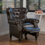 Contemporary Style Push Back Recliner with Button-Tufted Stitching and Nailhead Trim in Dark Brown PU - Grand Goldman Shop