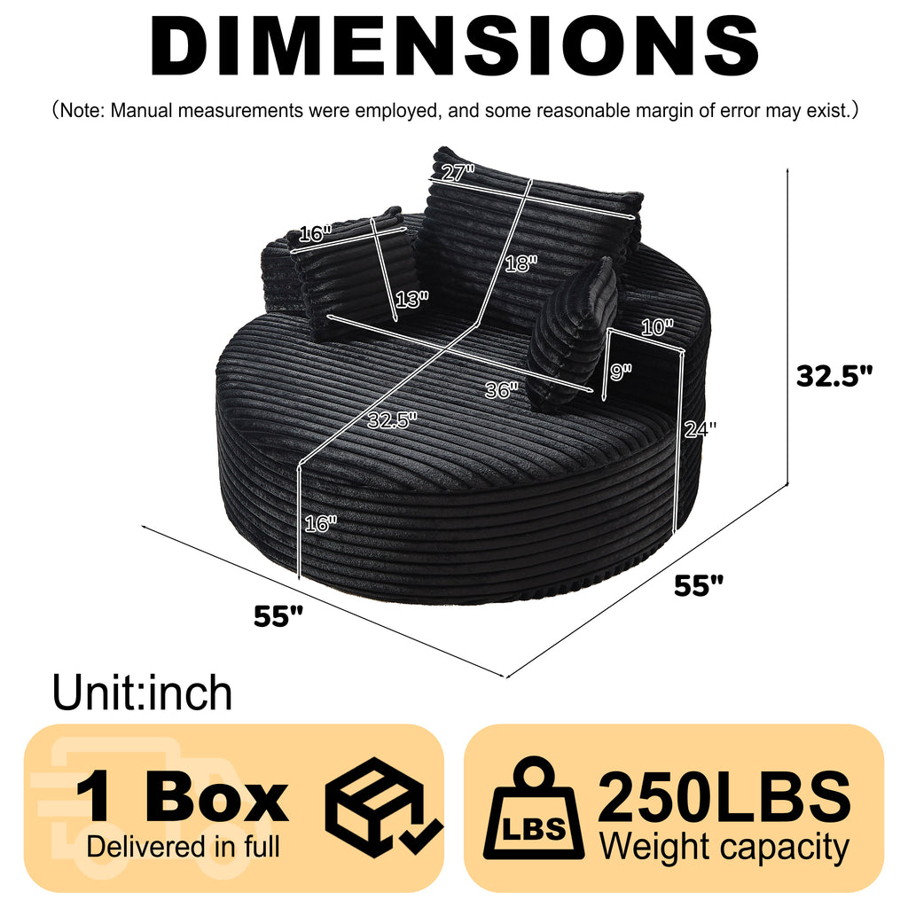 55'L Corduroy Sponge single sofa,No Assembly Required,Fluffy Modern Sleeper Chair for Living room, Bedroom, Lounge and Projection Room(Not a swivel chair.) - Grand Goldman Shop