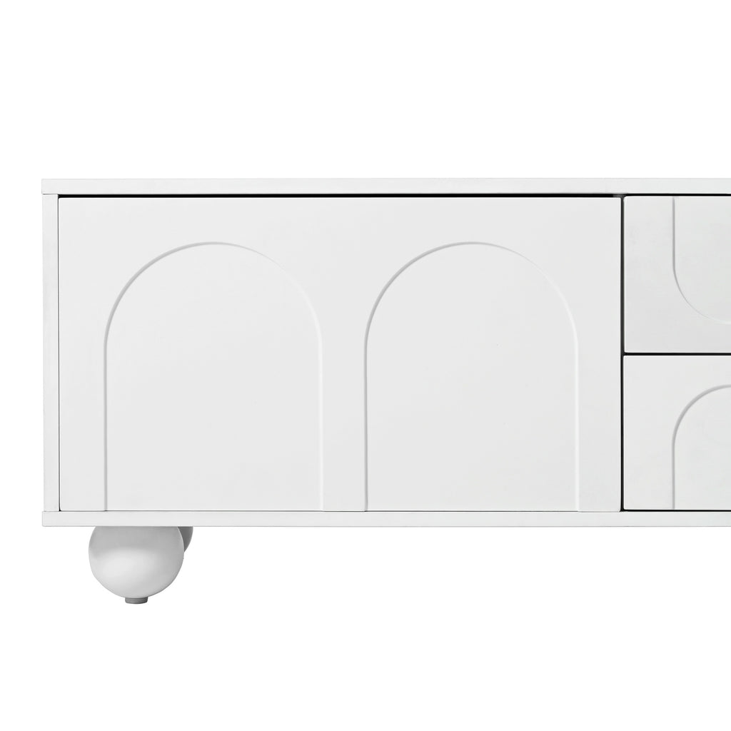 ON-TREND Cream Style TV Stand with Arched Doors & 2 Drawers for TVs up to 75', Minimalist Media Console with Rebound Device, Entertainment Center with 5 Iron Round Legs for Living Room, Bedroom, White - Grand Goldman Shop