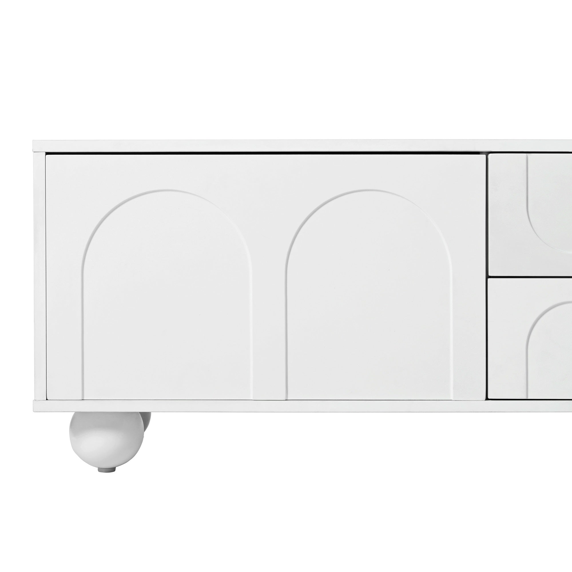 ON-TREND Cream Style TV Stand with Arched Doors & 2 Drawers for TVs up to 75', Minimalist Media Console with Rebound Device, Entertainment Center with 5 Iron Round Legs for Living Room, Bedroom, White - Grand Goldman Shop