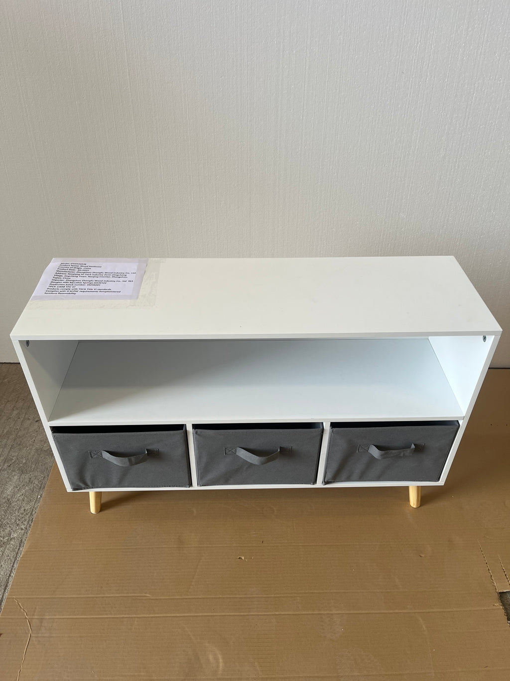 Kids Bookcase with Collapsible Fabric Drawers, Children's Book Display, Toy Storage Cabinet Organizer, White/Gray, MDF+Pine |