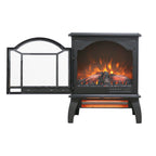 Classical Free-Standing 3D Flame Electric Infrared Quartz Fireplace Stove with Remote Control in Antique Black - Grand Goldman Shop
