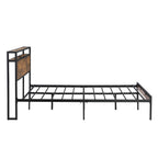 Modern Metal Platform Bed Frame with Wooden Headboard and Footboard, USB Liner, Queen Size, Black and Brown - Grand Goldman Shop