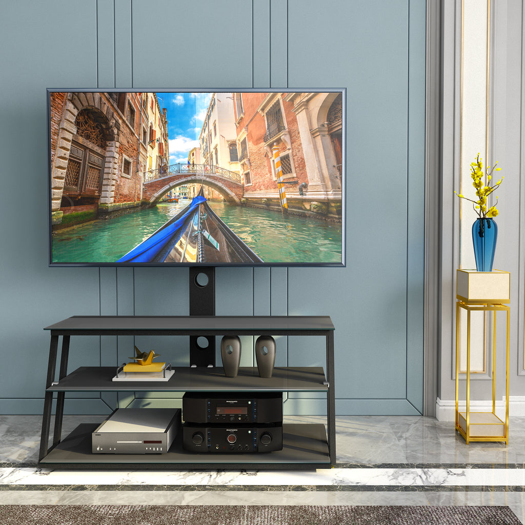 Multi-Function Adjustable TV Stand Black Tempered Glass - Grand Goldman Shop