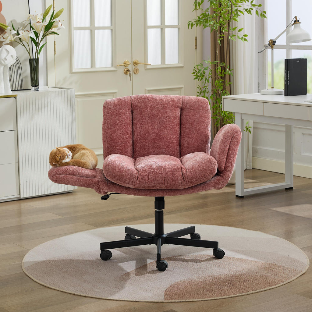 Modern Chenille Swivel Office Chair, Height Adjustable Task Chair with Convertible Multi-Position Armrests, Comfy Double Cush