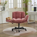 Modern Chenille Swivel Office Chair, Height Adjustable Task Chair with Convertible Multi-Position Armrests, Comfy Double Cush