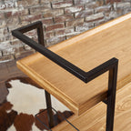 Modern Industrial Bar Cart with Shelving and Casters in Natural Wood and Metal, 38 x 16.1 x 33 inches - Grand Goldman Shop