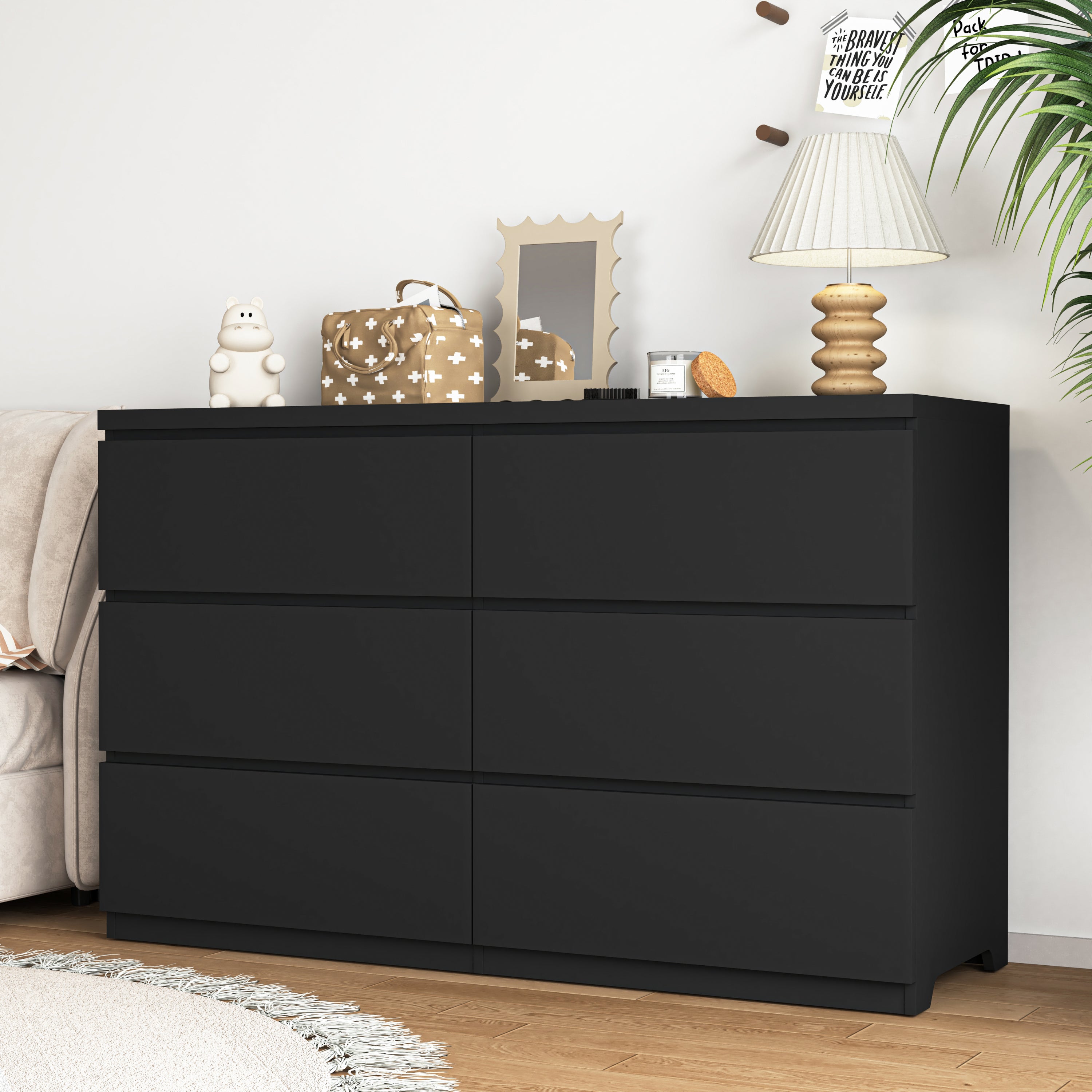 6 Drawer Storage Cabinet ,Dresser, Wood Storage Tower Clothes Organizer, Wide Chest of 6 Drawers, Large Storage Space for Bedroom, Hallway, Entryway Living Room - Grand Goldman Shop