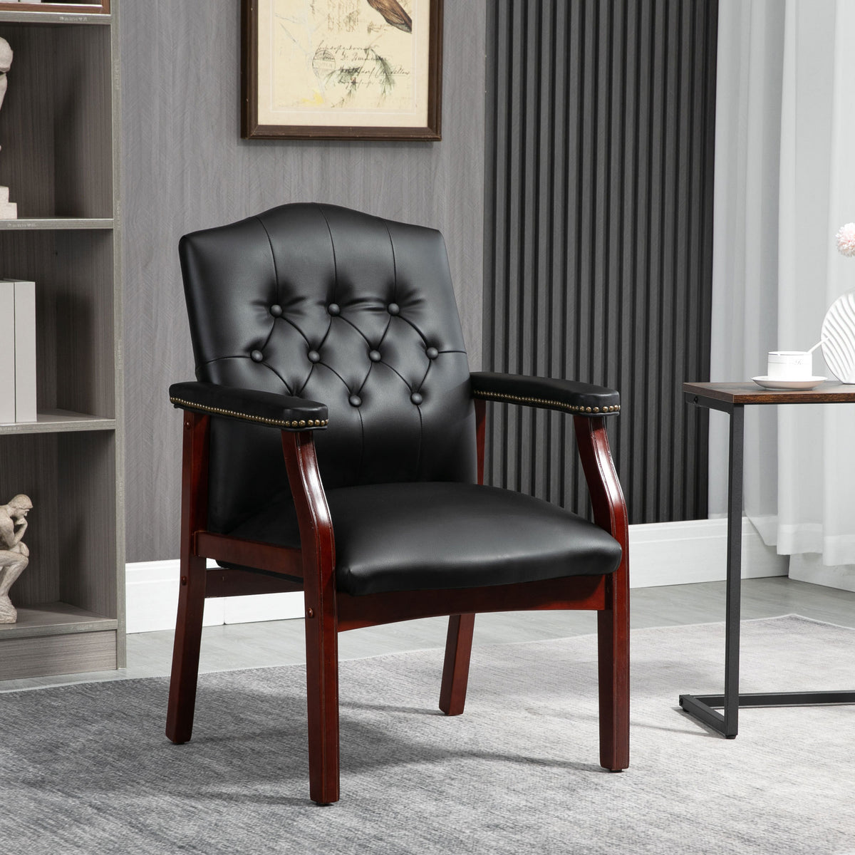 Leather Reception Guest Chairs  W/Padded Seat and Arms Ergonomic Mid-Back Office Executive Side Chair for Meeting Waiting Roo