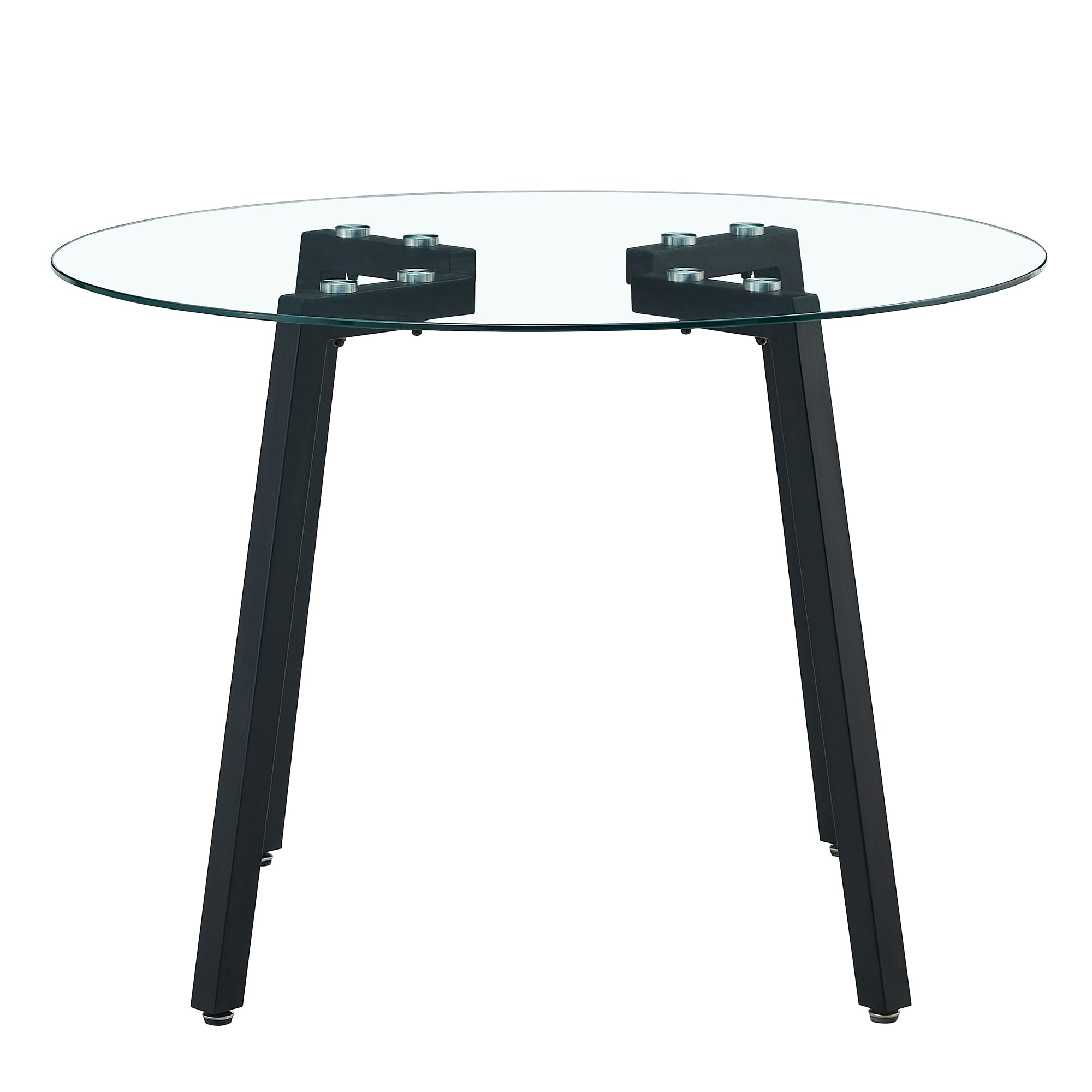 Modern simple style round transparent tempered glass table, tempered glass table top, black metal legs, suitable for kitchen, dining room and living room, 42 '*42' *29.5 '1123r - Grand Goldman Shop