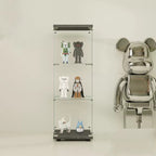 One Door Glass Cabinet Glass Display Cabinet with 3 Shelves, Black - Grand Goldman Shop