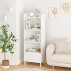 Kids 4-Tier Bookcase, Children's Book Display with Safety Restraint, White MDF & Pine Wood Storage Cabinet for Nursery, Playr