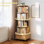5 Tier Rotating Bookshelf, 360° Display Round Spinning Bookshelf with Wheels, Space-Saving, Small Space Rotating Bookshelf Tower for Bedroom, Living Room, Home, Office, Wood Color - Grand Goldman Shop