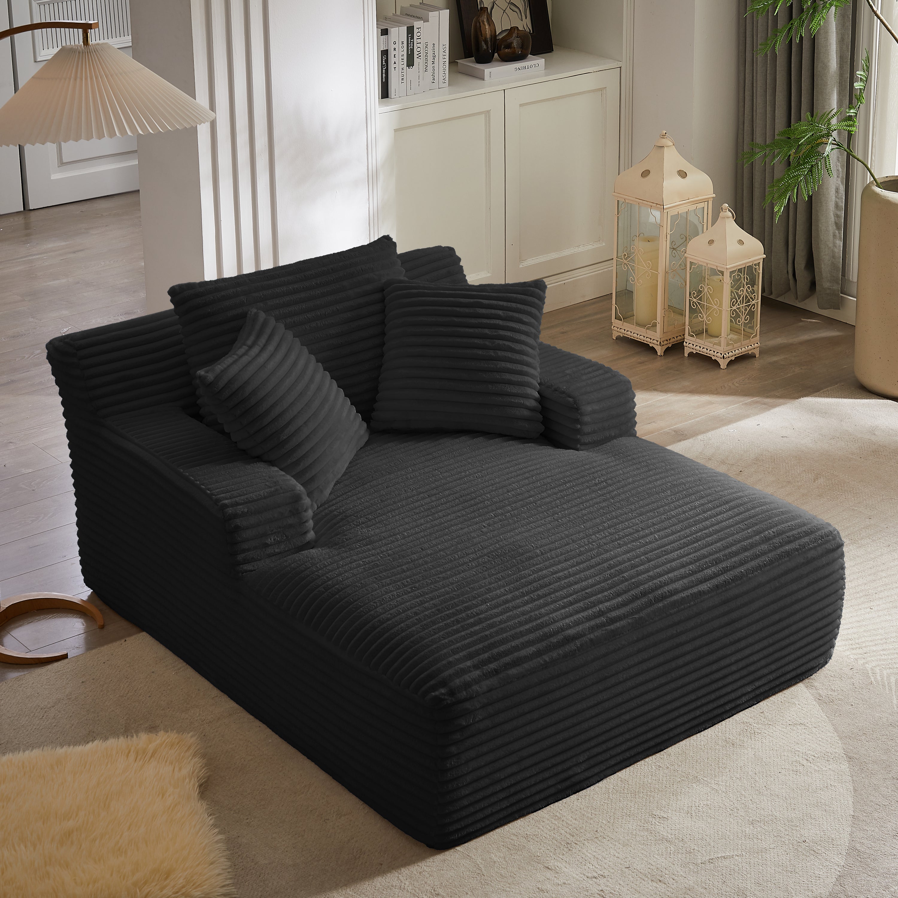 Oversized Chaise Lounge Chair Indoor, Corduroy Upholstered Modern Sofa Couch,No Assembly Required,Comfy Sleeper Sofa for Living Room,Office - Grand Goldman Shop