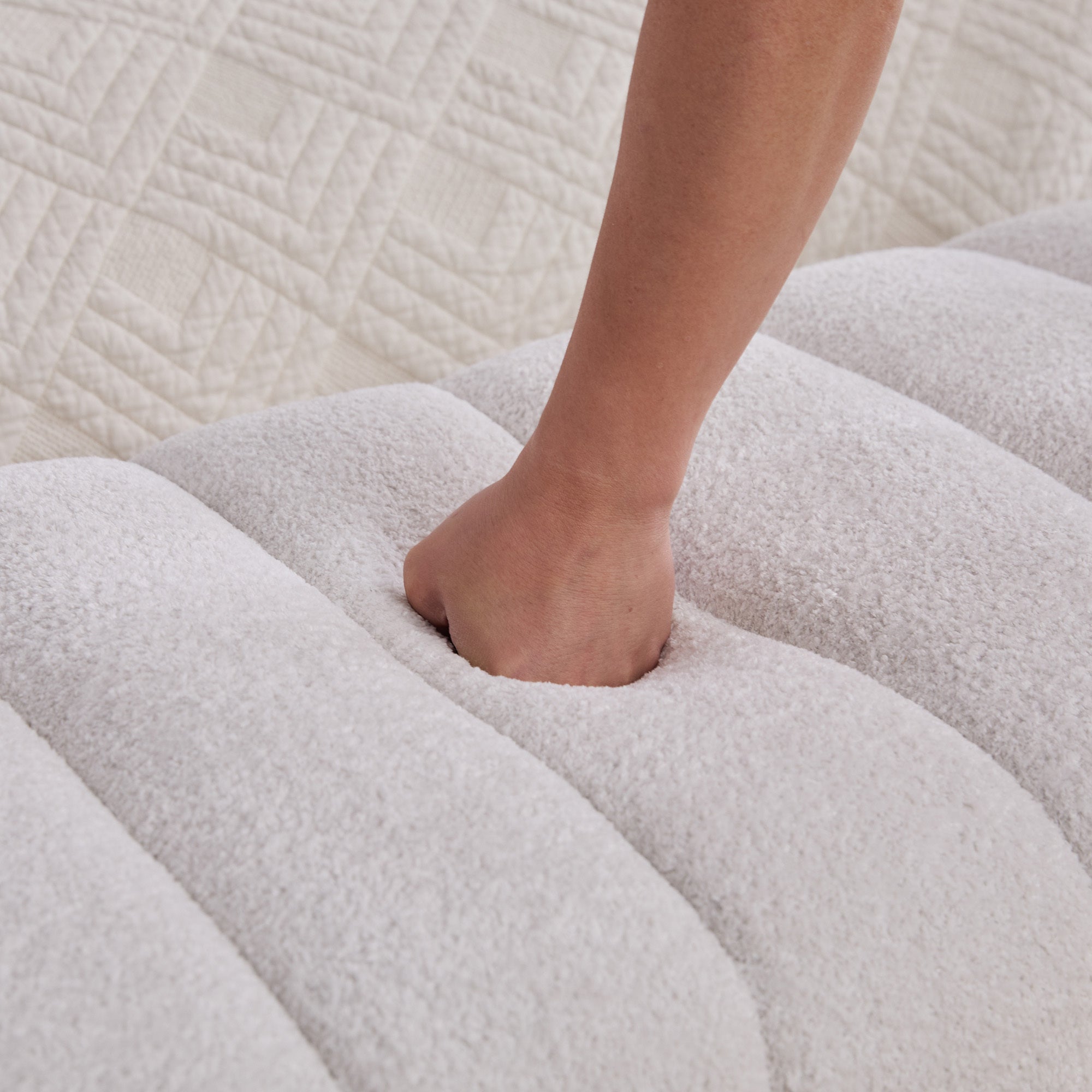 Modern Upholstered Armless Bed Bench, Channel Tufted Couch Daybed Chaise, Ivory Chenille, 69.7' Wide - Grand Goldman Shop