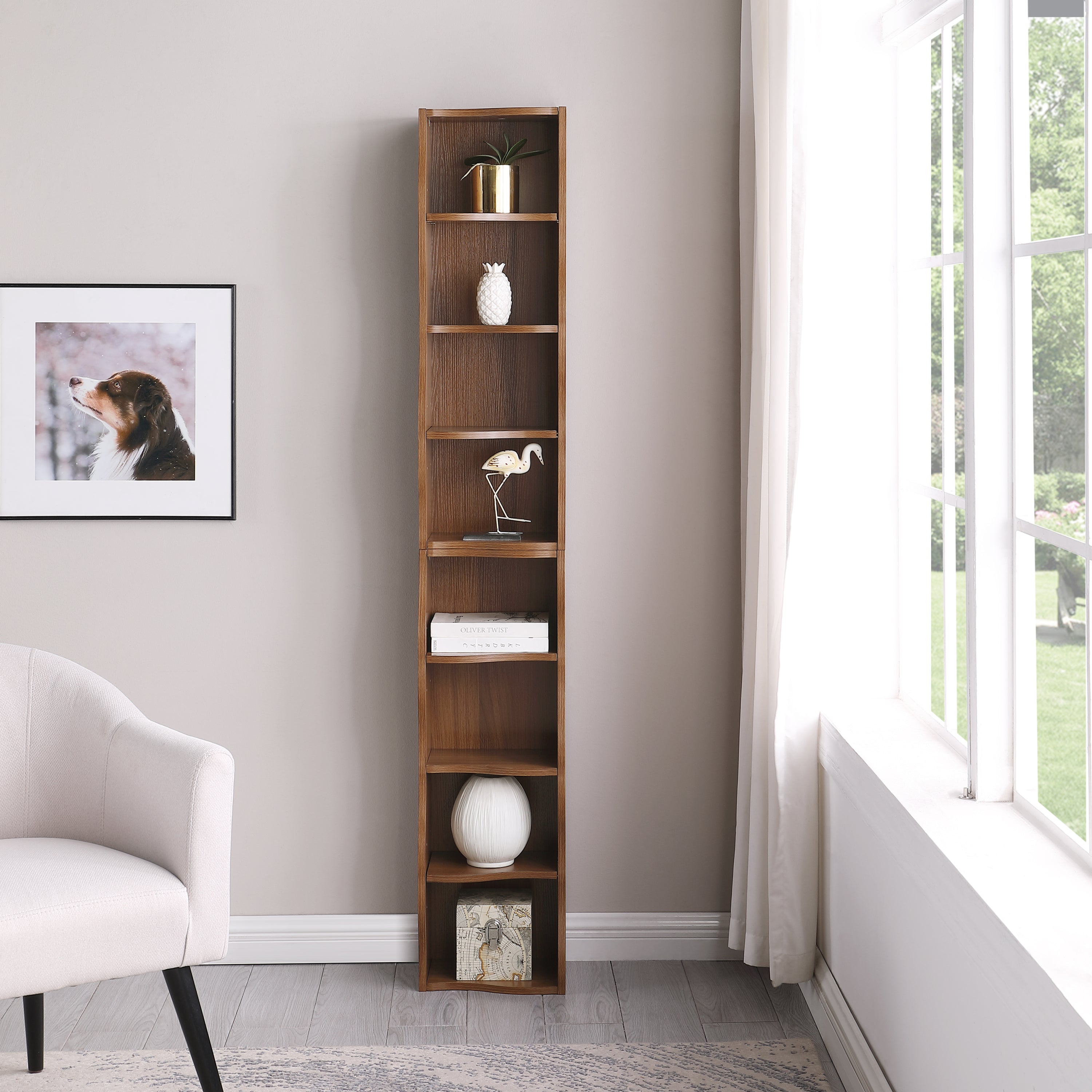 8-layer adjustable shelf ultra-thin bookshelf with a wavy border design, which is more aesthetically pleasing, is suitable for high and narrow, display and multi-functional bookshelves in home offices - Grand Goldman Shop