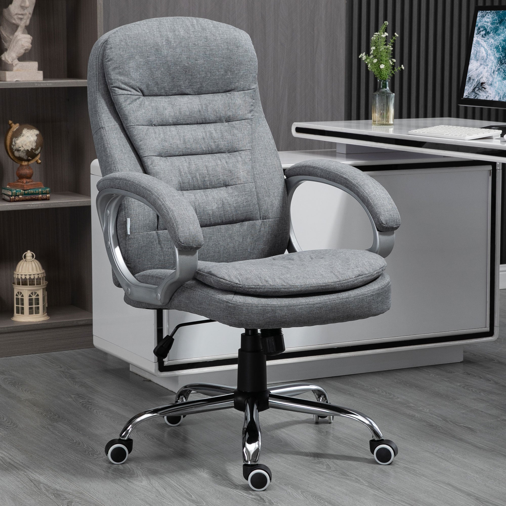 High Back Home Office Chair Executive Computer Chair with Adjustable Height, Upholstered Thick Padding Headrest and Armrest -