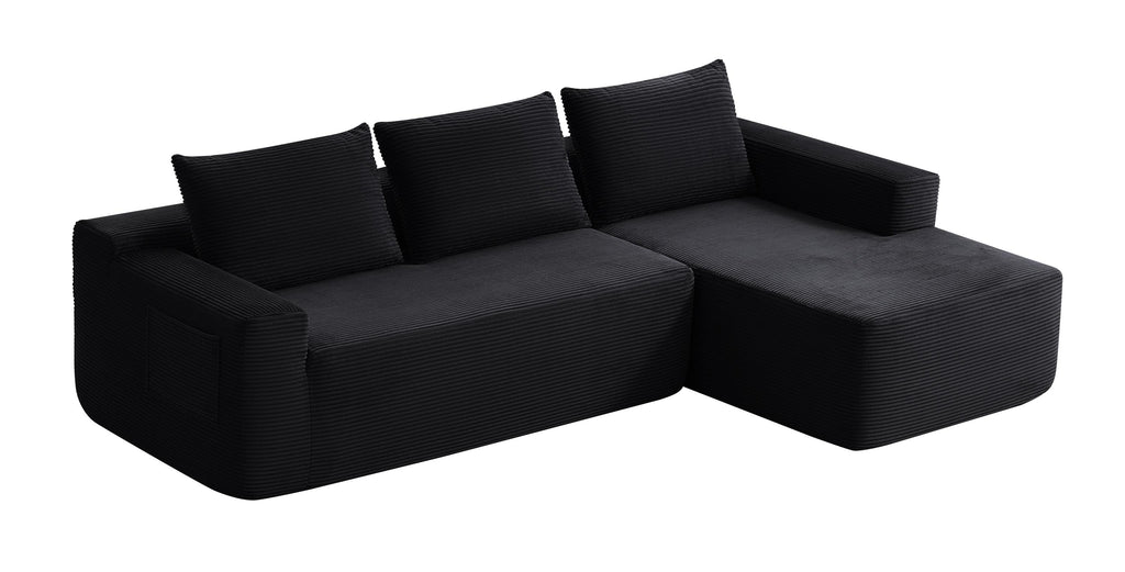 96.9' Cloud Sectional Couch with L-Shape Chaise,Modern Modular Sofa with Deep Seat, Upholstered Couches for Living Room Bedroom,No Assembly Required, (Corduroy Fabric),Black - Grand Goldman Shop