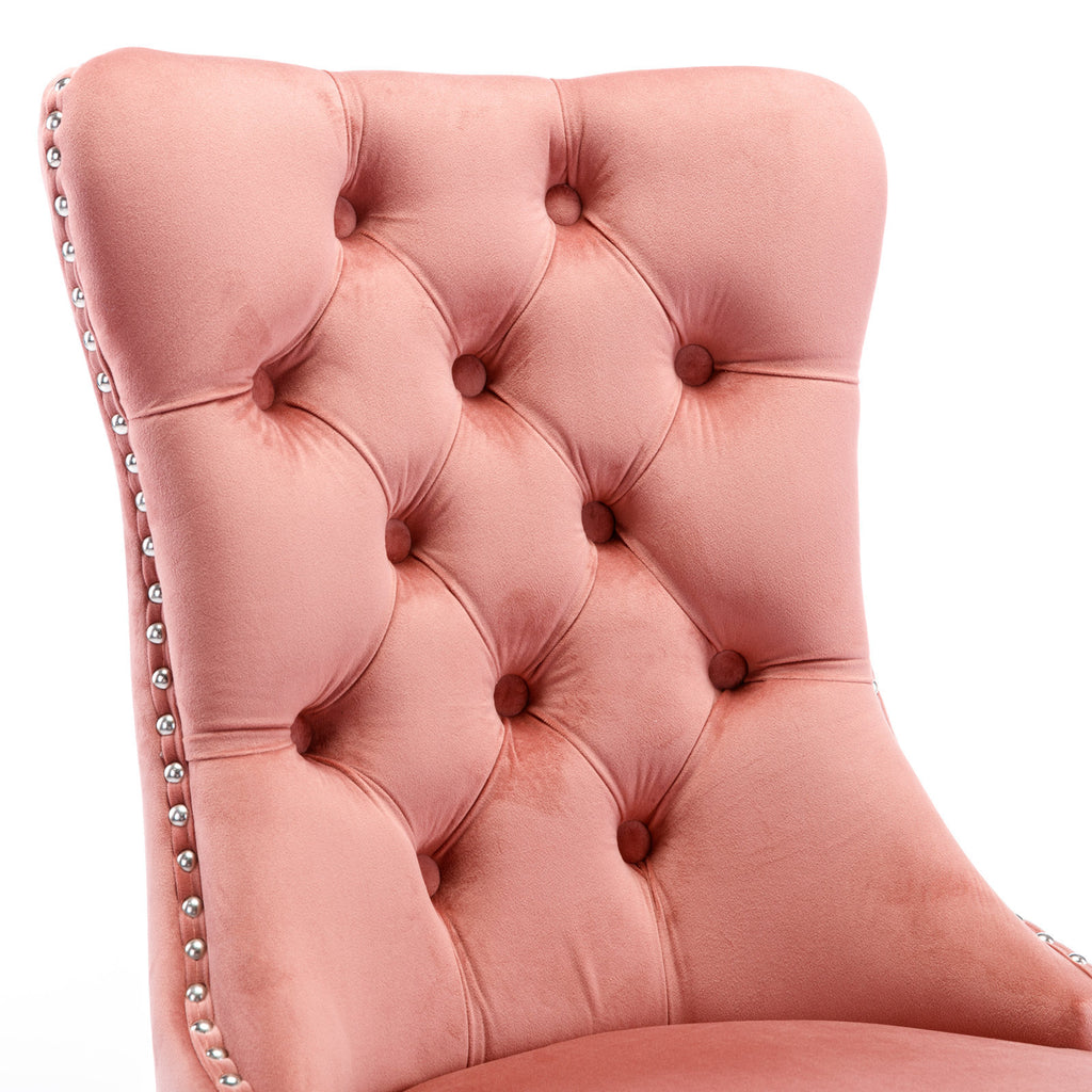 Nikki Collection Modern, High-end Tufted Solid Wood Contemporary Velvet Upholstered Dining Chair with Wood Legs Nailhead Trim 2-Pcs Set,Pink, SW2001PK - Grand Goldman Shop
