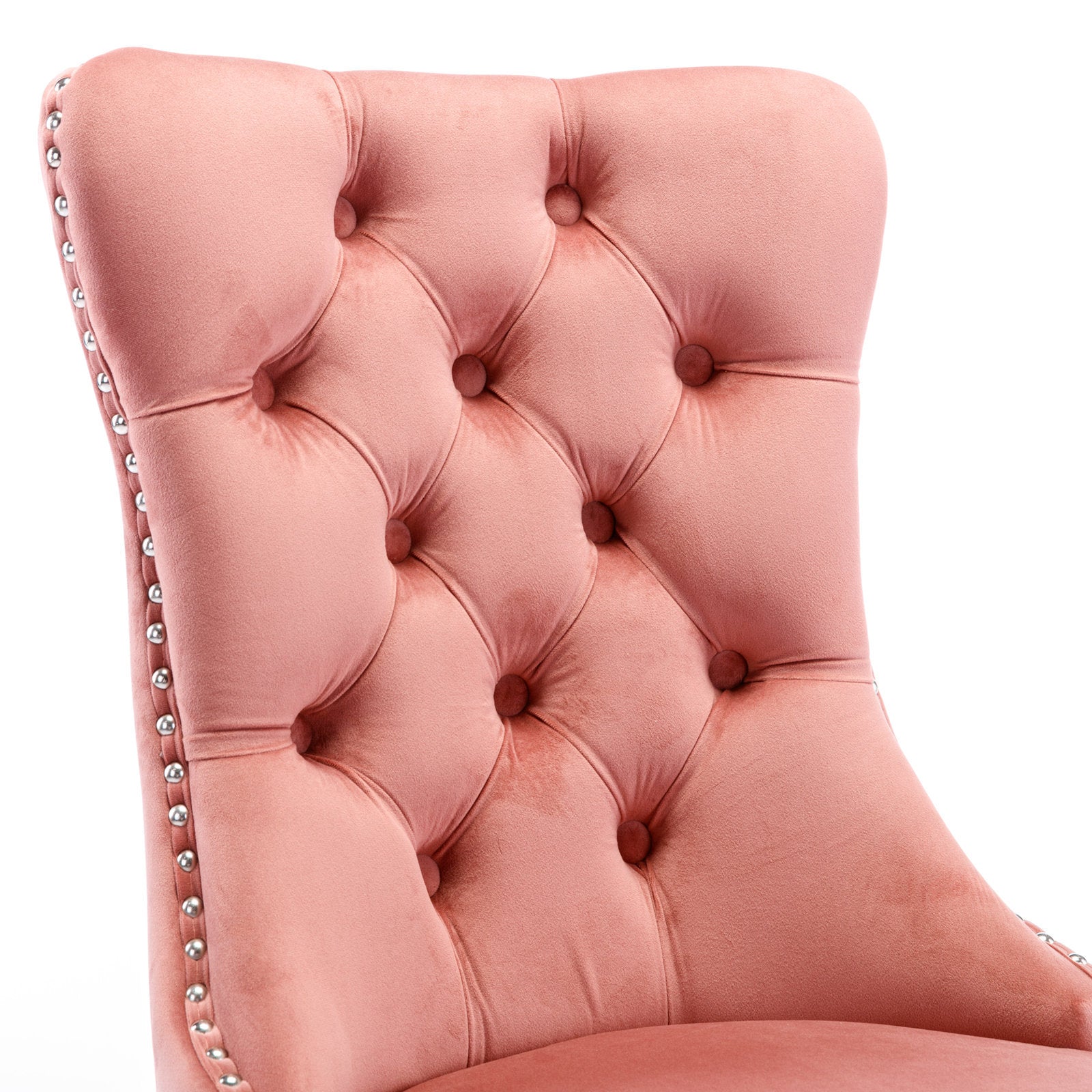 Nikki Collection Modern, High-end Tufted Solid Wood Contemporary Velvet Upholstered Dining Chair with Wood Legs Nailhead Trim 2-Pcs Set,Pink, SW2001PK - Grand Goldman Shop