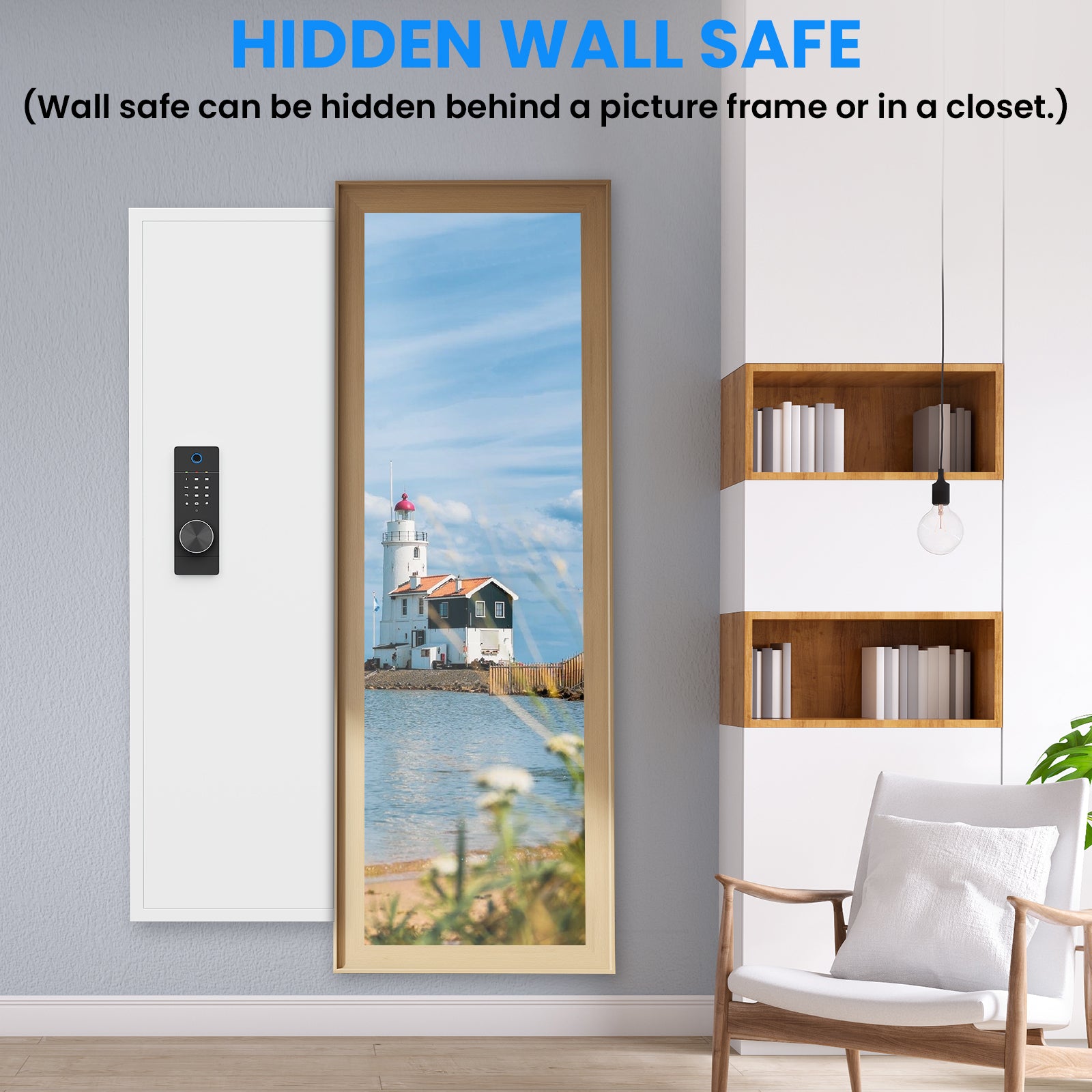 53' Fingerprint Touch Panel In-Wall Safe,Hidden Wall Gun Safe for Rifles with Adjustable Shelves,Assembled Storage Multifunct