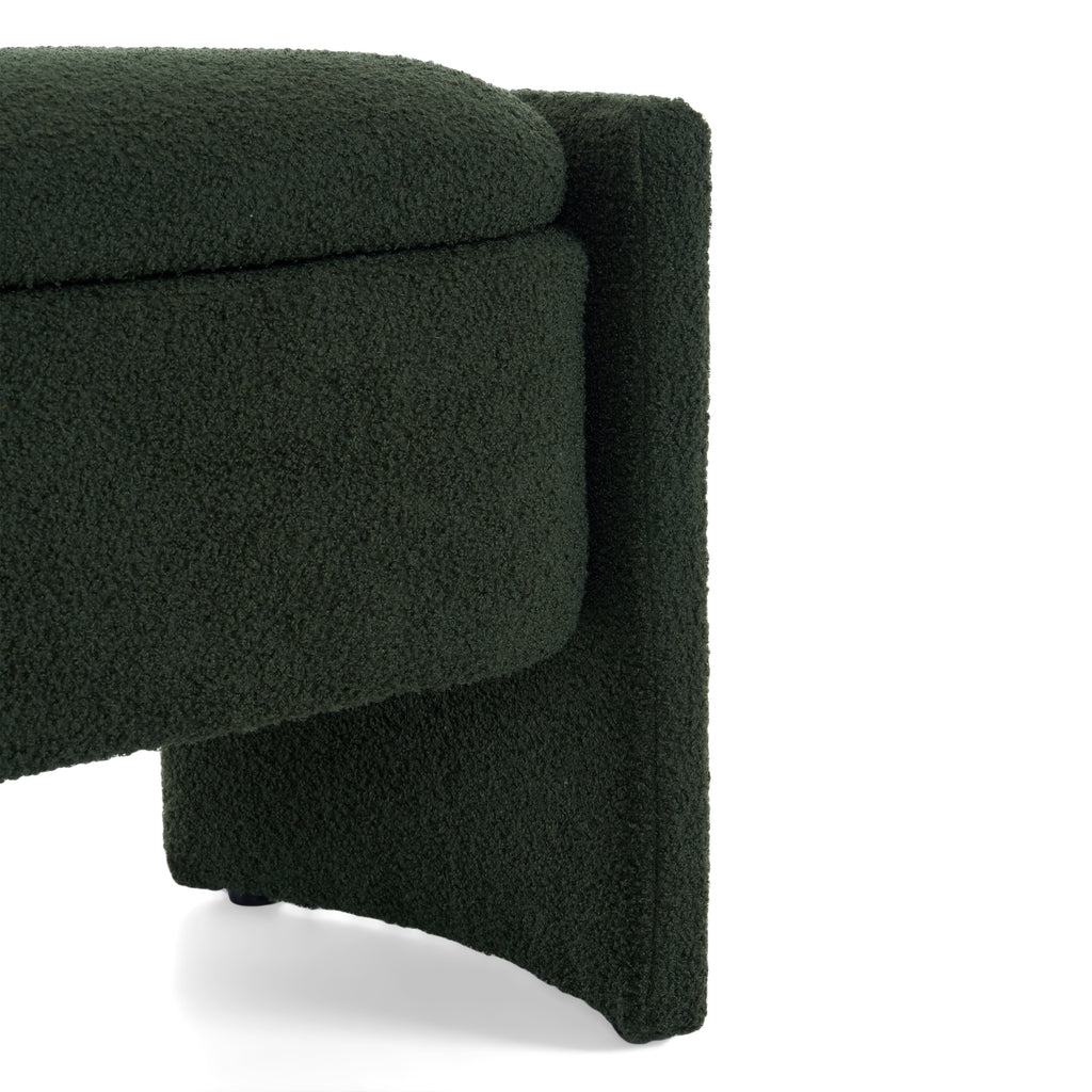 Elegant Long-shaped Storage Ottoman Bench, Boucle Material, Dark Green, Simple and Grand Design - Grand Goldman Shop