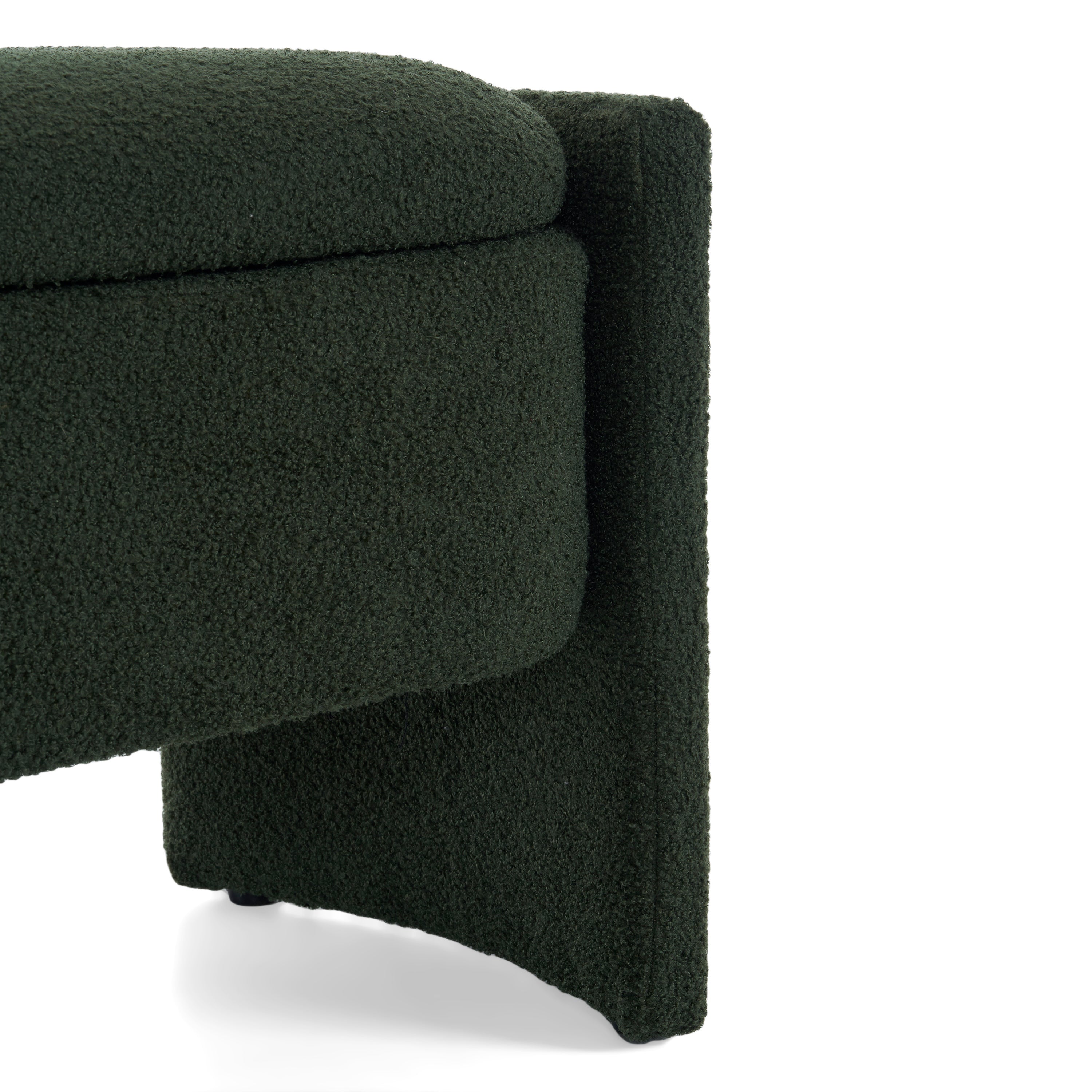 Elegant Long-shaped Storage Ottoman Bench, Boucle Material, Dark Green, Simple and Grand Design - Grand Goldman Shop