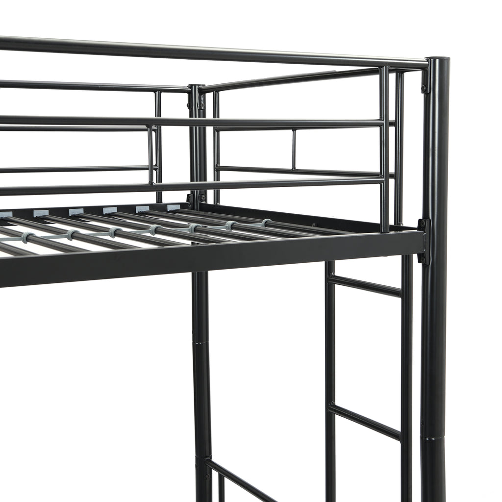 Modern Twin Over Twin Metal Bunk Bed with Trundle Black Durable Space-Saving Design - Grand Goldman Shop